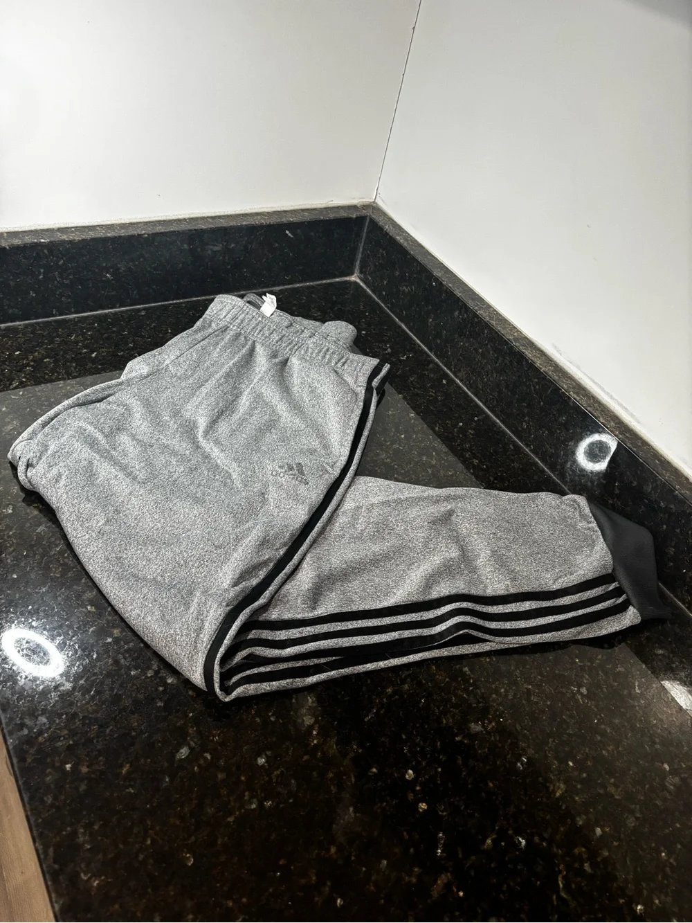 ADIDAS Men’s Gray Jogger Pants with Black Stripes-Elastic Waist w/Drawstring
